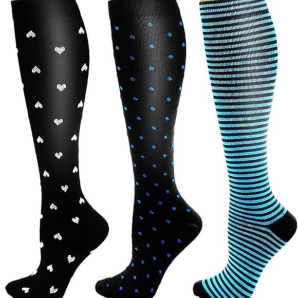 Cute Knee High Compression Socks 3 Pairs Pack Size Large Nurse Surgery Recovery - Picture 1 of 2